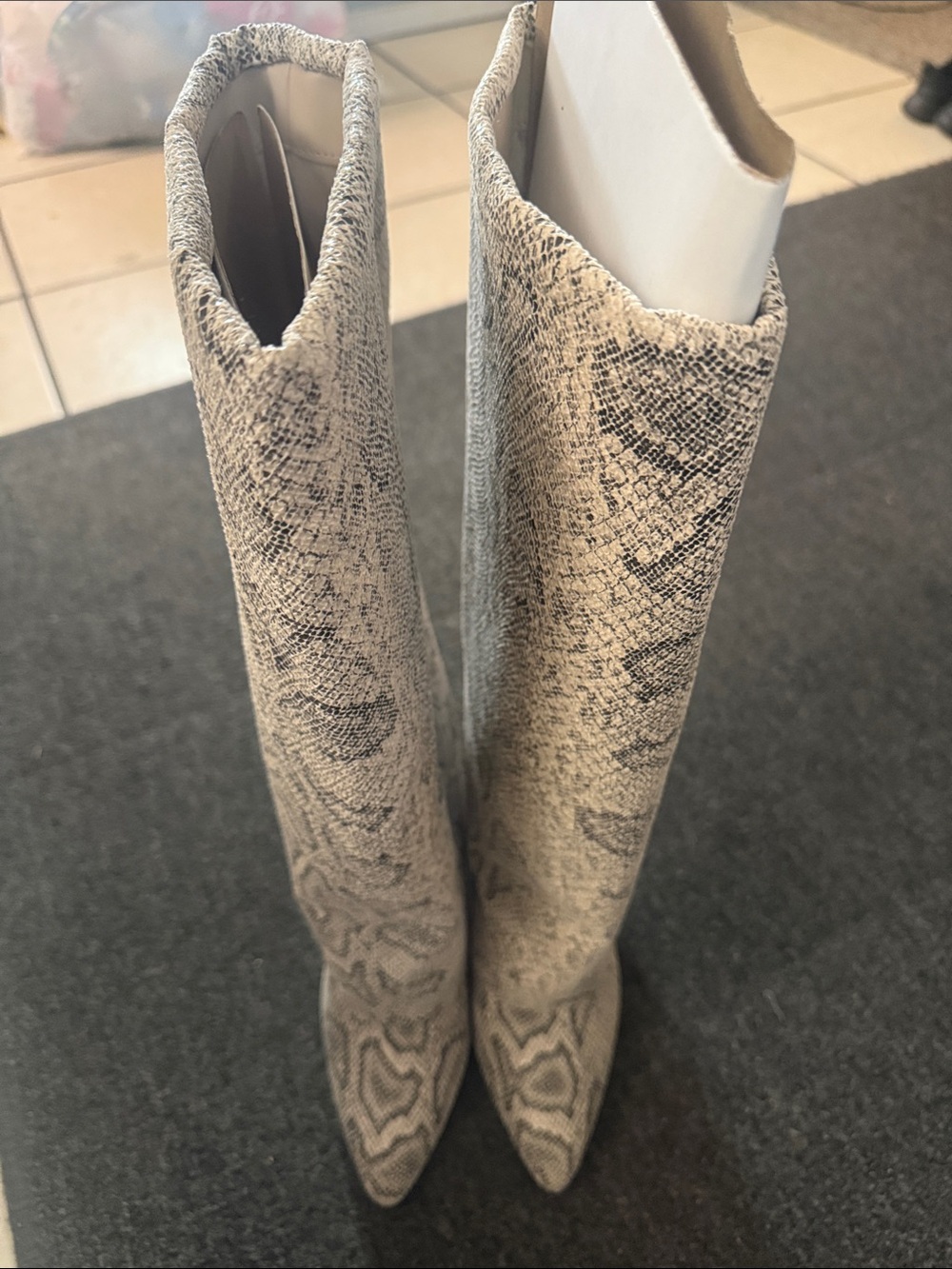 Madden Girl Beige Snake-Print Over-the-Knee Pointed Toe Boots